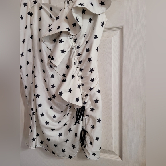 Self Portrait One-Shoulder Mini Dress Frill Star Print Dress Size 6 Runway - Picture 8 of 10